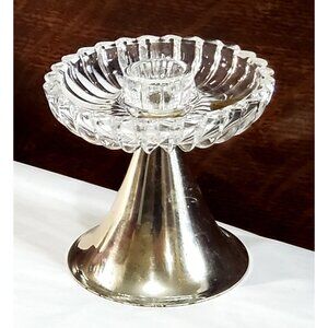 Princess House Highlights Taper Candle Holder brass glass 3.5" vtg crystal